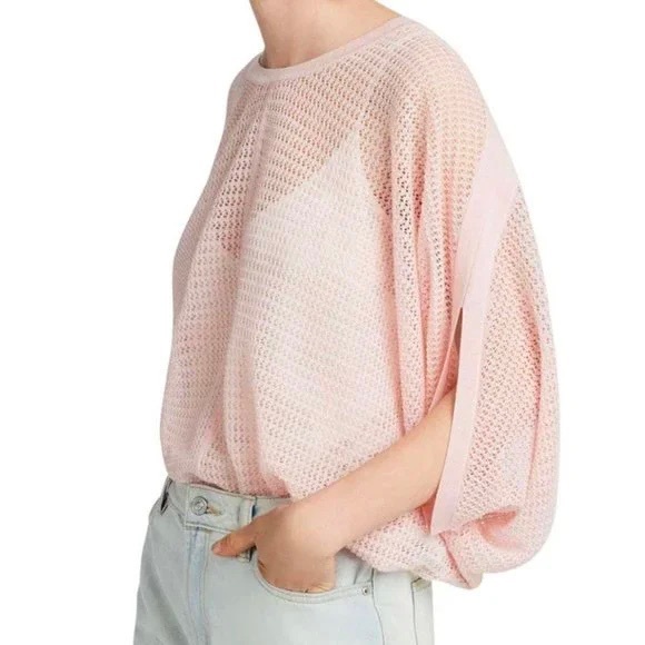 Allsaints Levita Short Sleeve T-shirt blouse tee pink open knit sweater - Picture 4 of 4